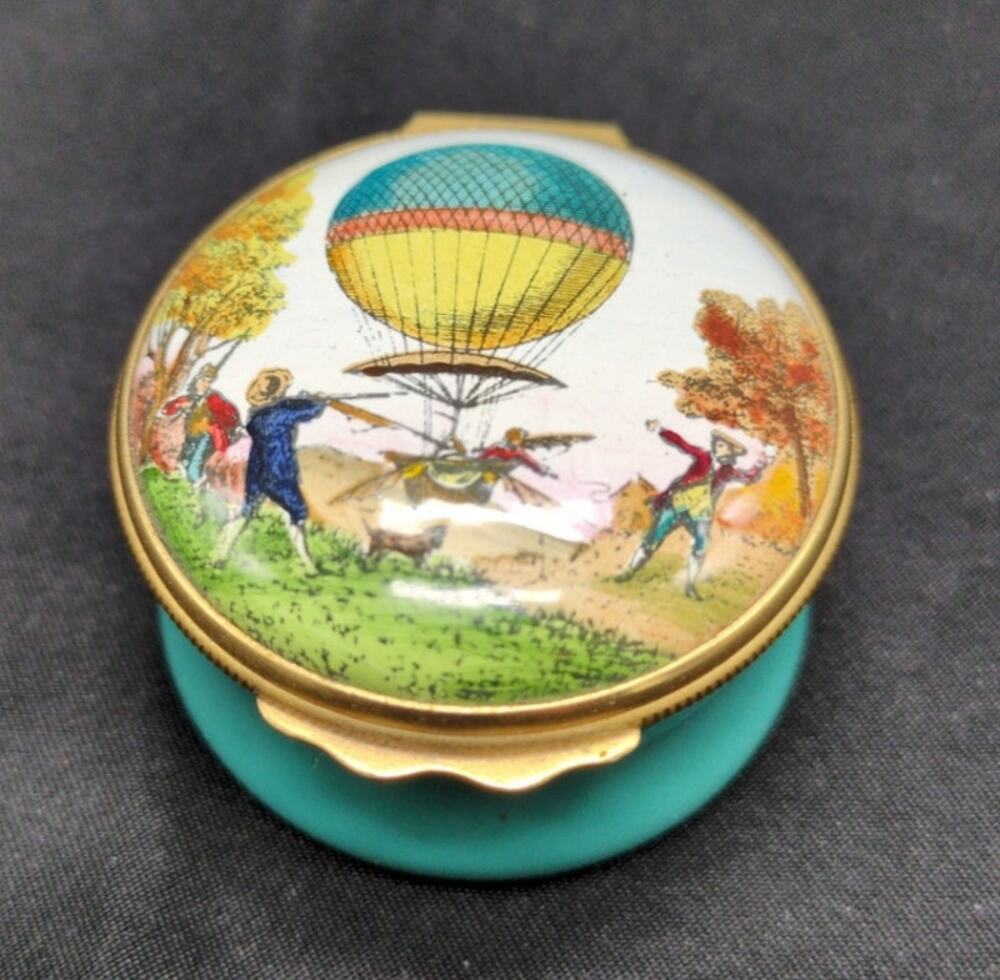 Halcyon Days The Met Enamel Box Blanchard Hot Air Balloon Hinged Trinket Box
